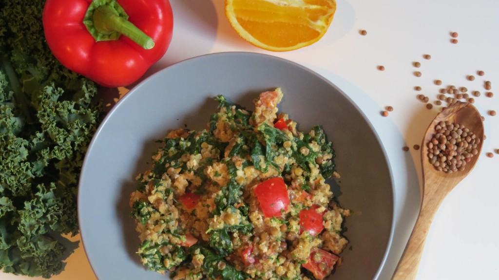 Quinoa with Lentils and Kale in an Orange-Tahini Sauce