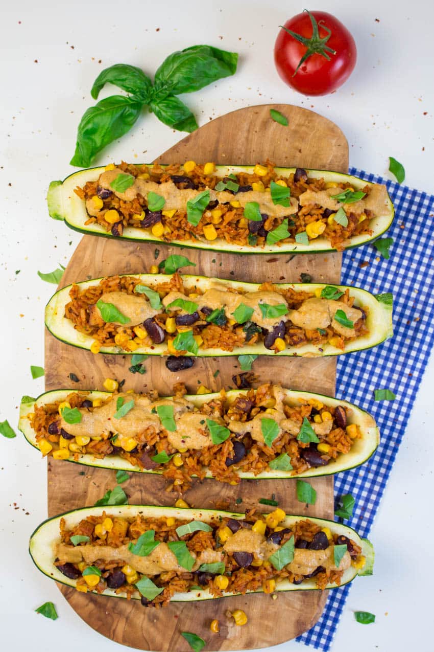 Mexican Stuffed Zucchini with Cashew Cheese