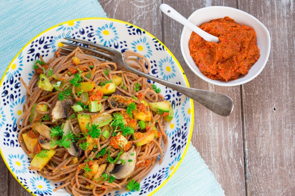 Red Bell Pepper Pesto with Spaghetti