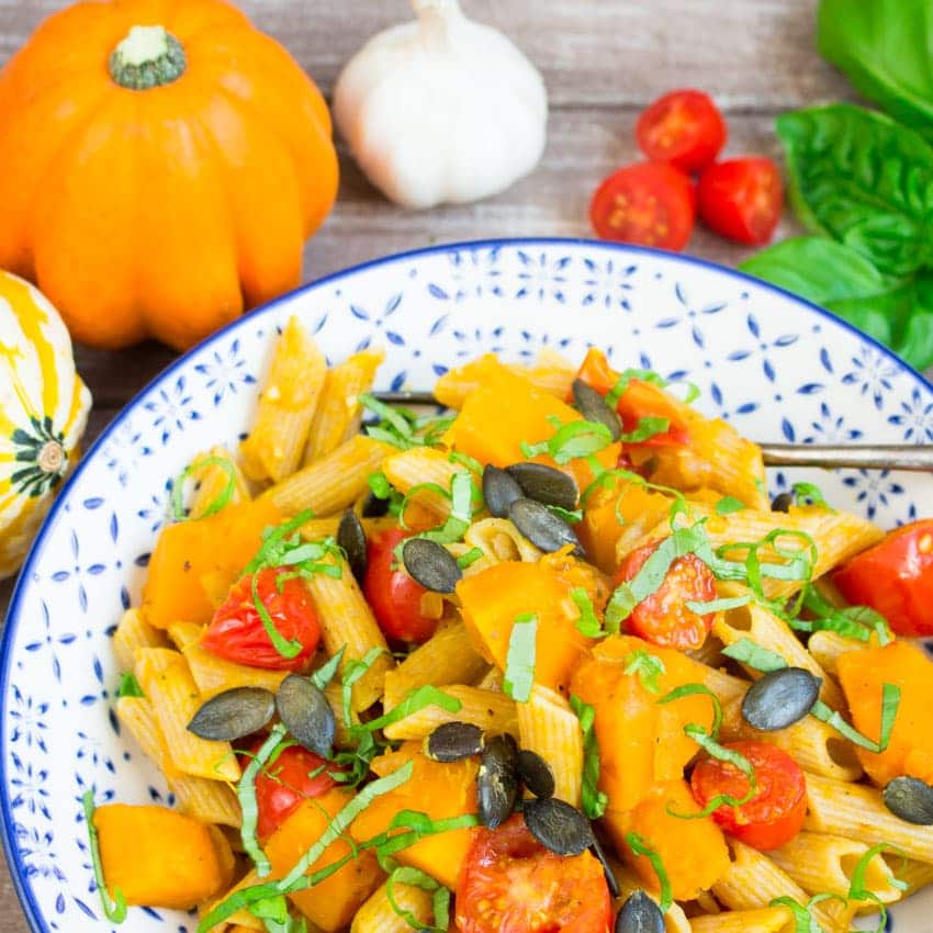 Pumpkin Pasta with Tomatoes and Basil 