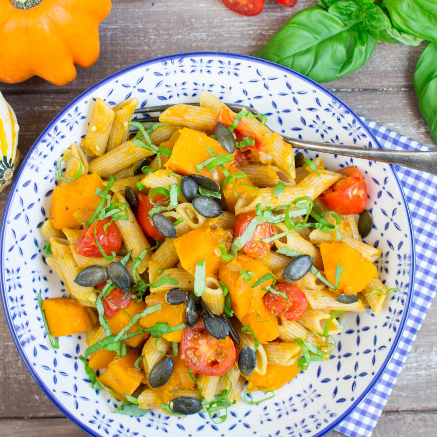 Pumpkin Pasta with Tomatoes and Basil 