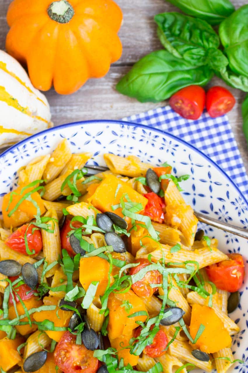 Pumpkin Pasta with Tomatoes and Basil 