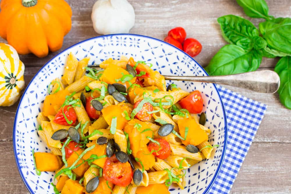 Pumpkin Pasta with Tomatoes and Basil