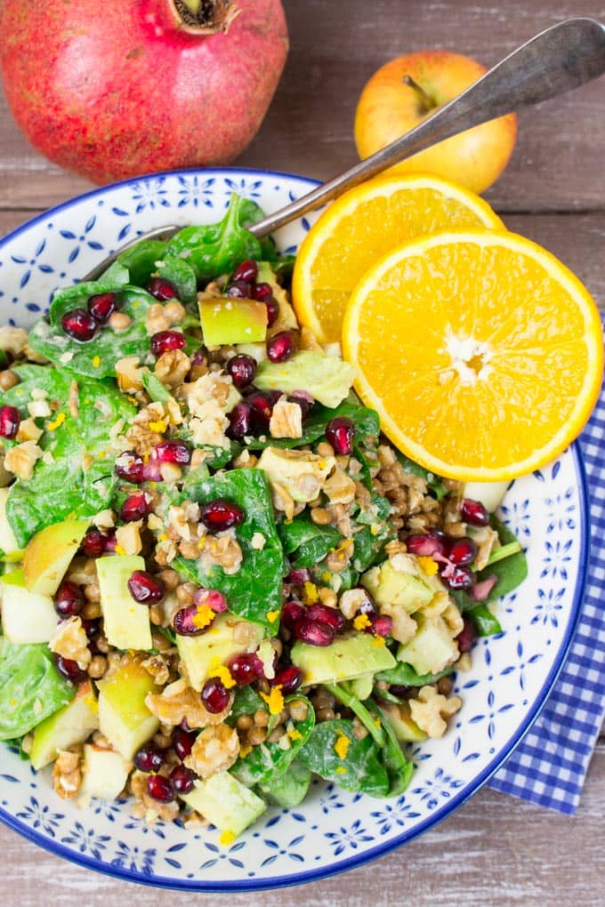 Lentil Salad with Spinach and Pomegranate