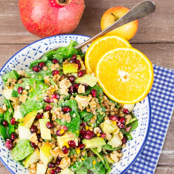 Lentil Salad with Spinach and Pomegranate - Vegan Heaven