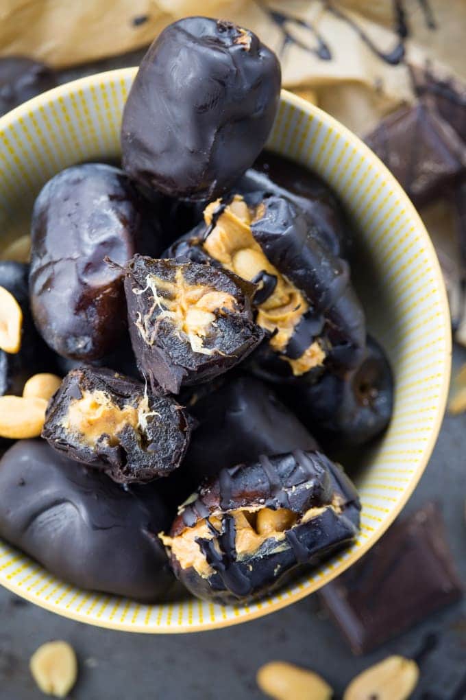 Peanut Butter Stuffed Dates with Chocolate 