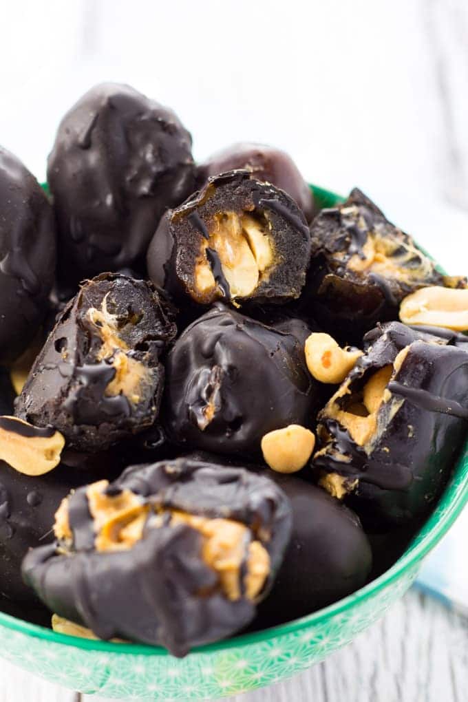 Peanut Butter Stuffed Dates with Chocolate