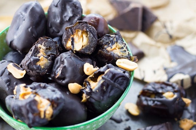 Peanut Butter Stuffed Dates with Chocolate - Vegan Heaven