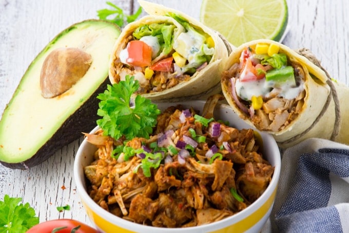 Vegan Pulled Pork Wrap with Avocado 