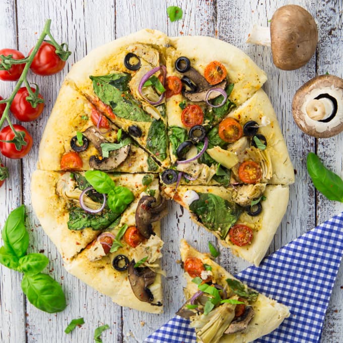 Hummus Pizza with Veggies - Vegan Heaven