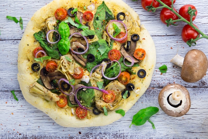 Hummus Pizza with Veggies - Vegan Heaven