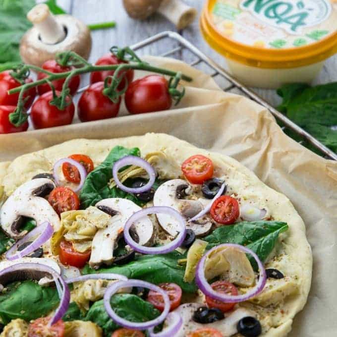 Hummus Pizza with Veggies