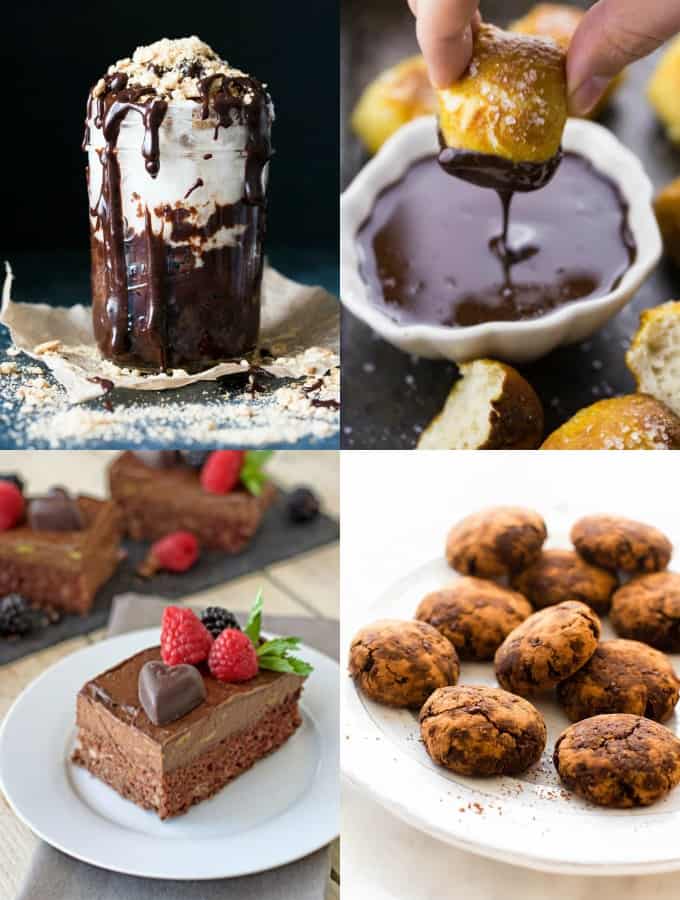 a collage of four vegan chocolate recipes 