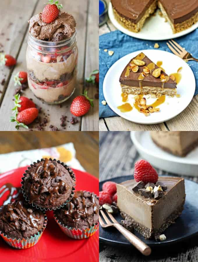 a collage of four vegan chocolate recipes