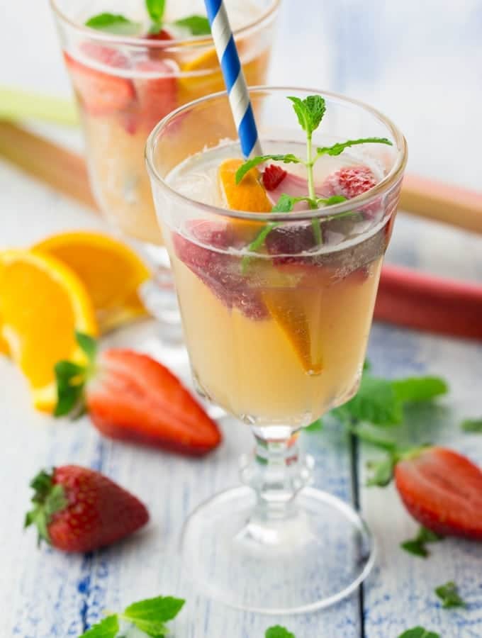 Rhubarb Cocktail with Strawberries and Mint 