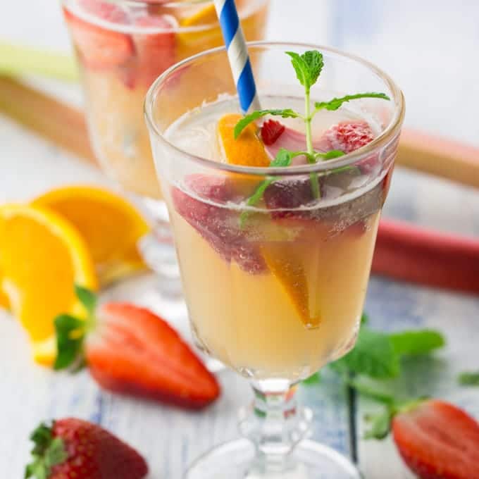 Rhubarb Cocktail with Strawberries and Mint