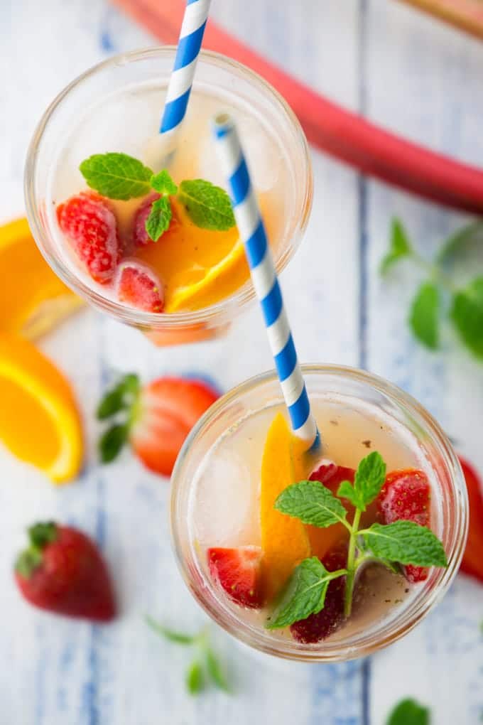 Rhubarb Cocktail with Strawberries and Mint 
