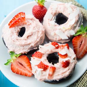 Vegan Chocolate Donuts with Strawberry Frosting