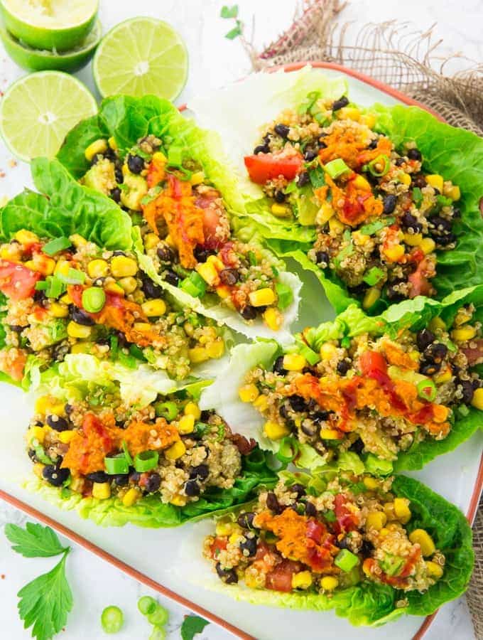 Vegetarian Lettuce Cups Stuffed with Greek Salad