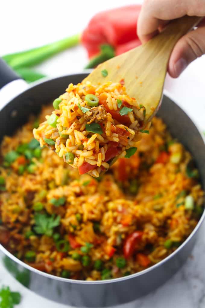 One Pot Vegetable Rice with Bell Pepper and Peas 