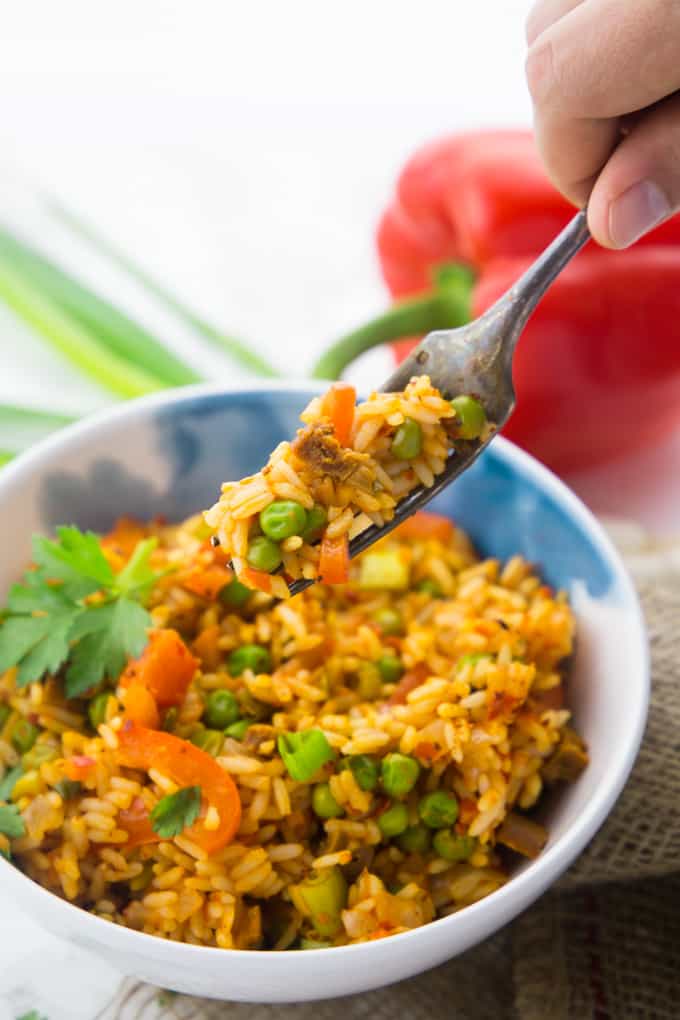 One Pot Vegetable Rice with Bell Pepper and Peas 