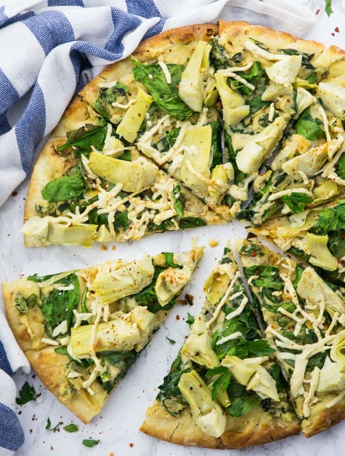 Spinach Artichoke Pizza (Vegan) 