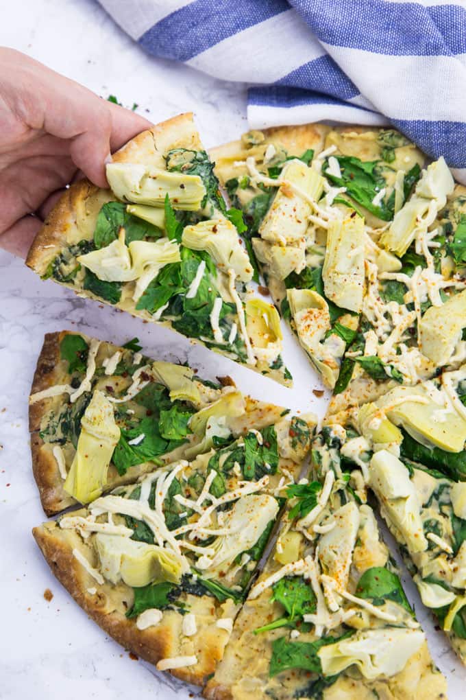 Spinach Artichoke Pizza (Vegan) 