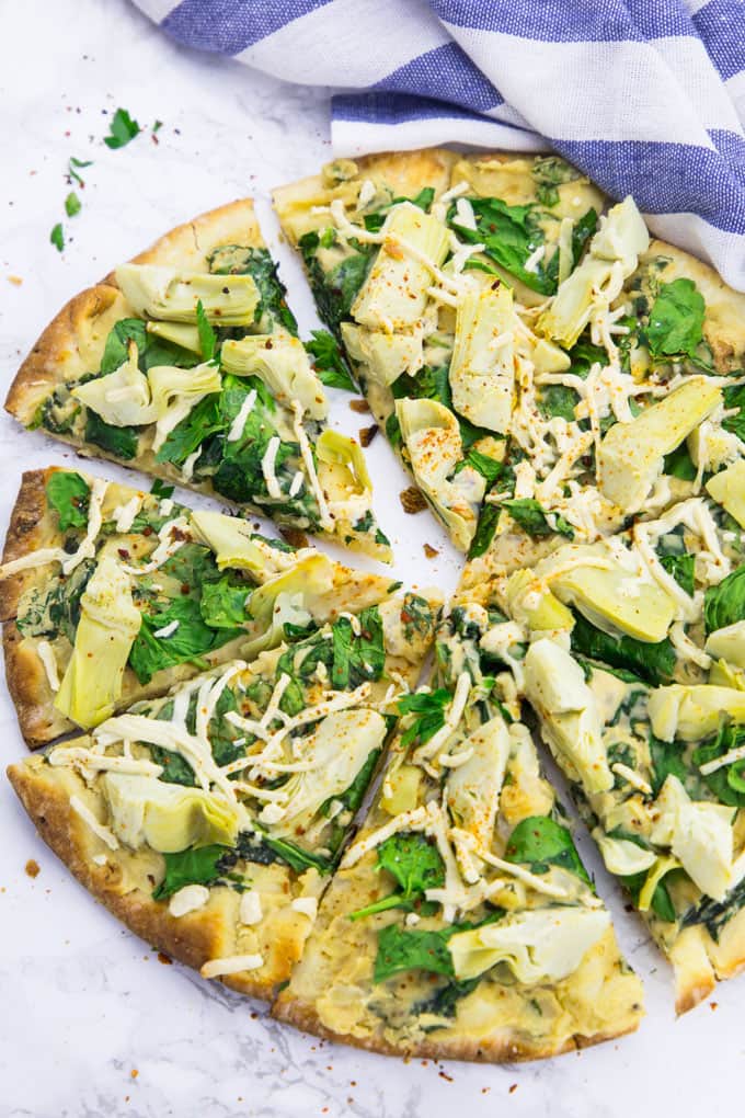 Spinach Artichoke Pizza (Vegan) 