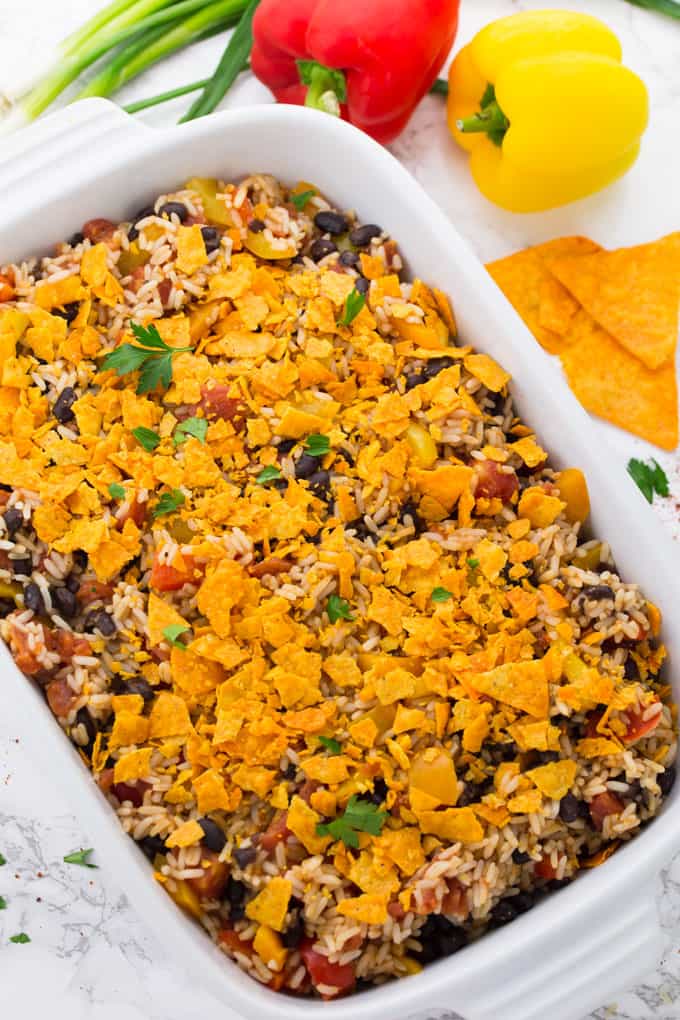 Vegan Mexican Rice Casserole with Tacos 
