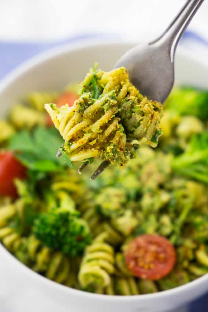 Broccoli Pesto with Pasta and Cherry Tomatoes 