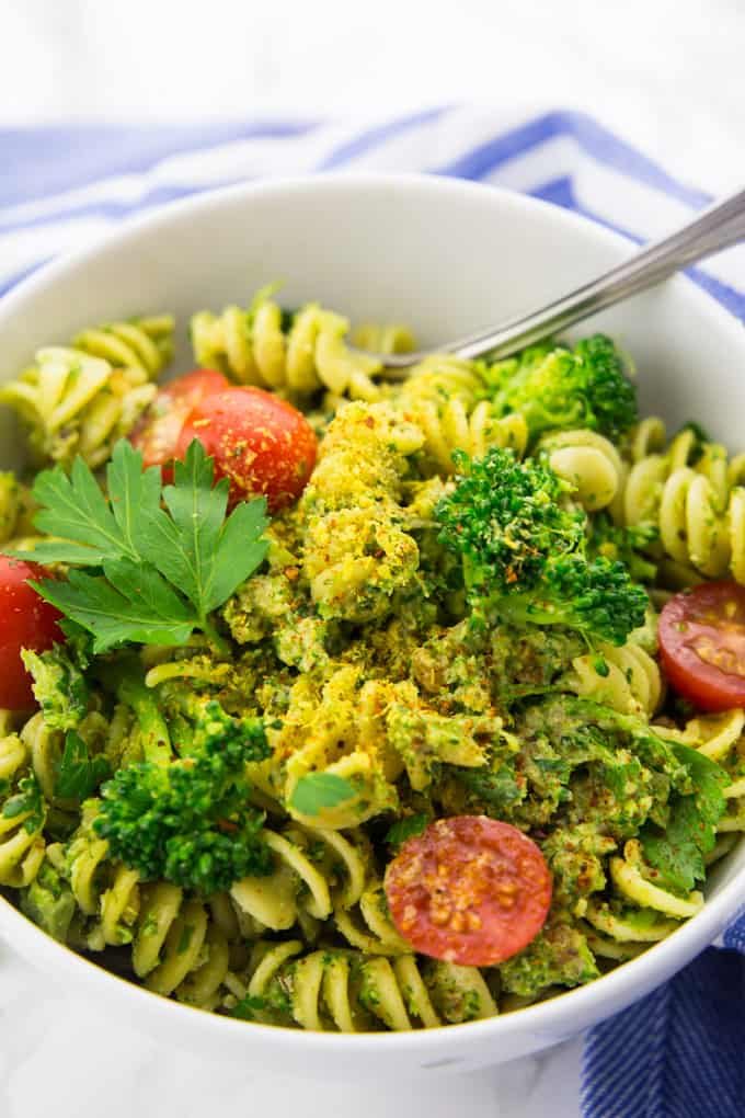 Broccoli Pesto with Pasta and Cherry Tomatoes 