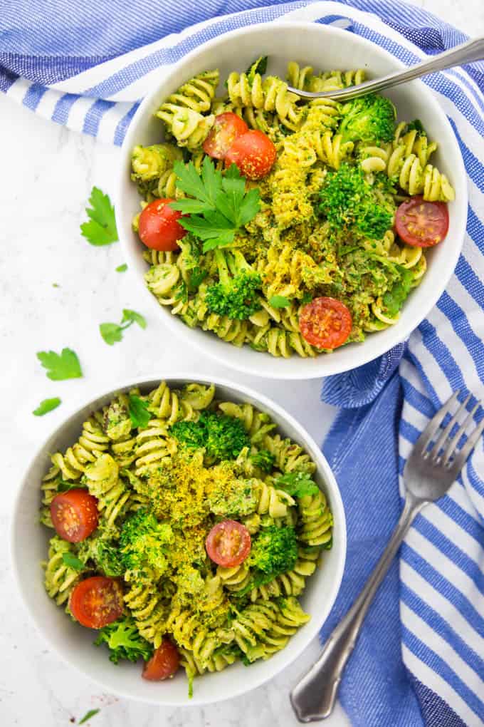 Broccoli Pesto with Pasta and Cherry Tomatoes 