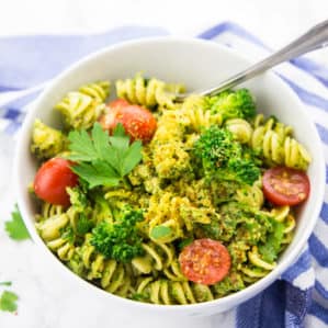 Broccoli Pesto with Pasta and Cherry Tomatoes