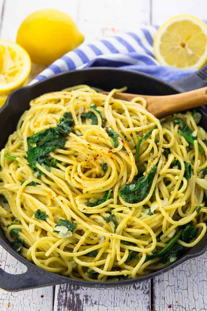 Lemon Spaghetti With Spinach One Pot Vegan Heaven