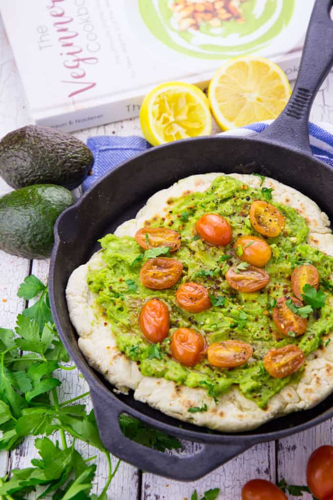 Stovetop Pizza with Avocado and Roasted Cherry Tomatoes 