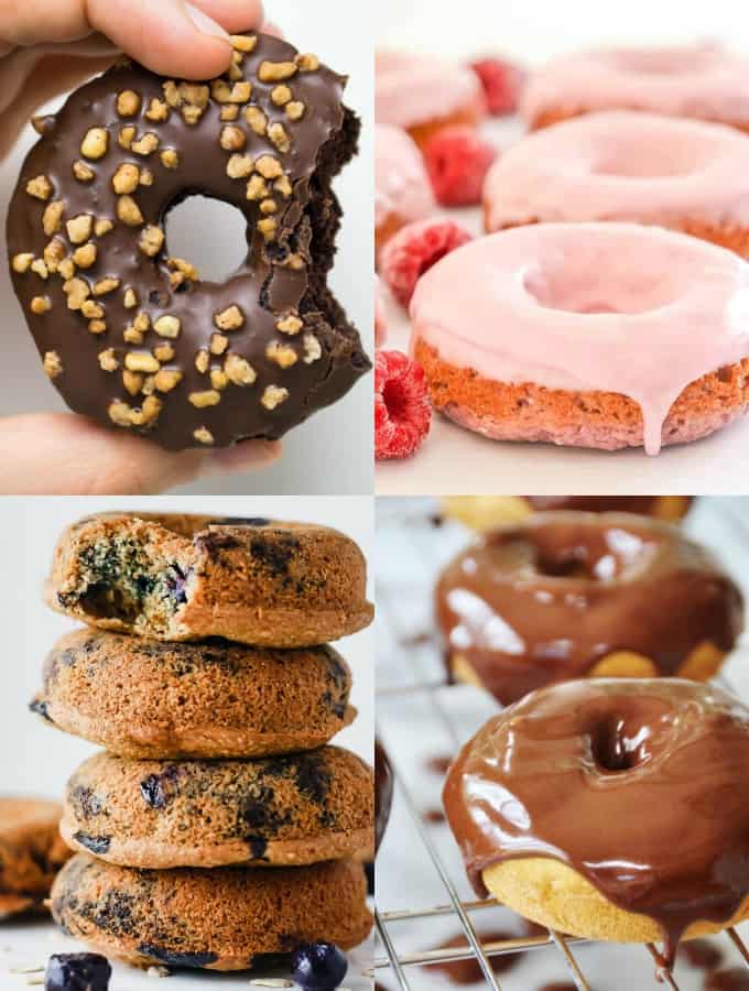 a collage of four vegan donut recipes 