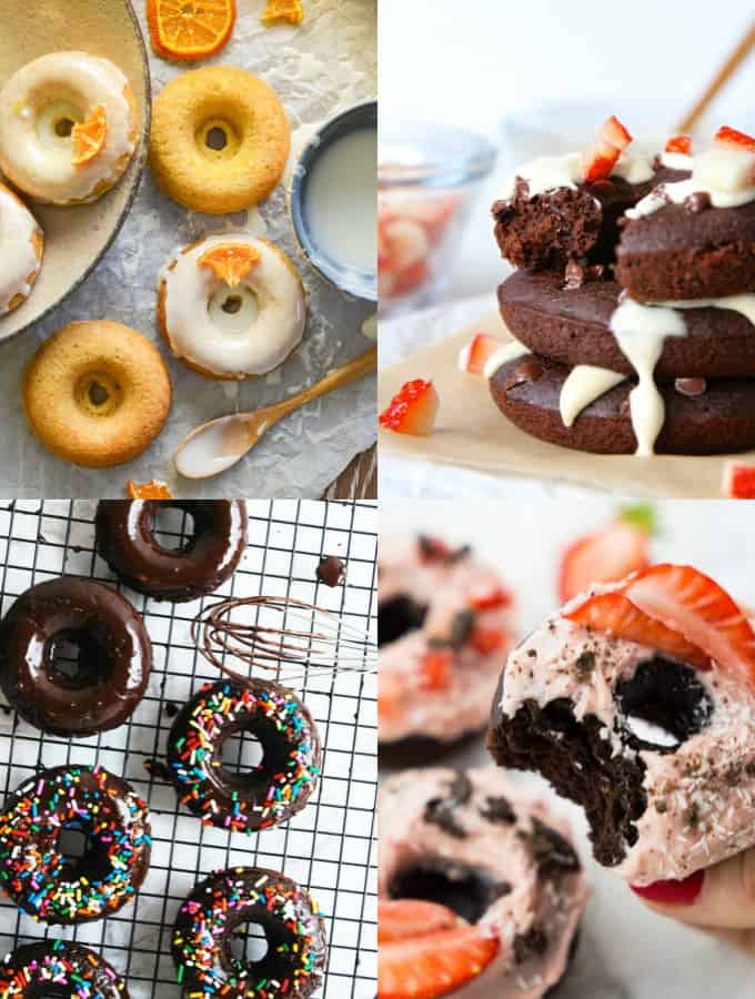 a collage of four vegan donut recipes 
