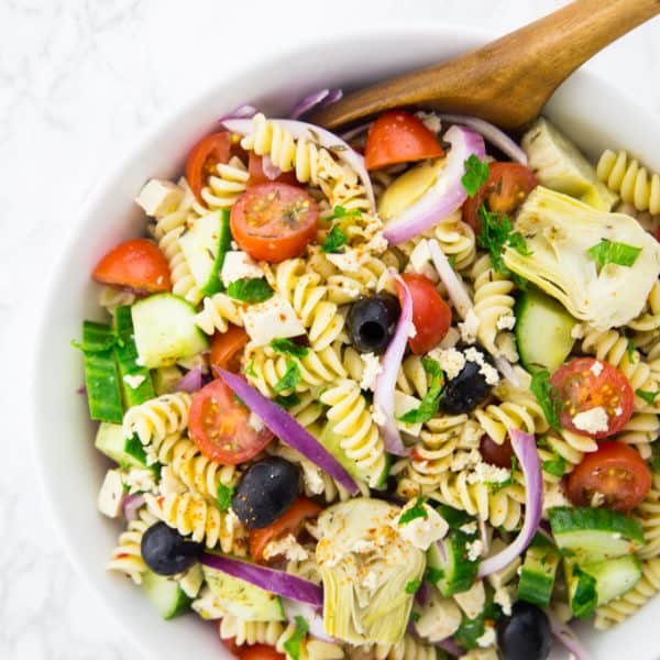 Greek Pasta Salad with Easy Greek Vinaigrette - Vegan Heaven