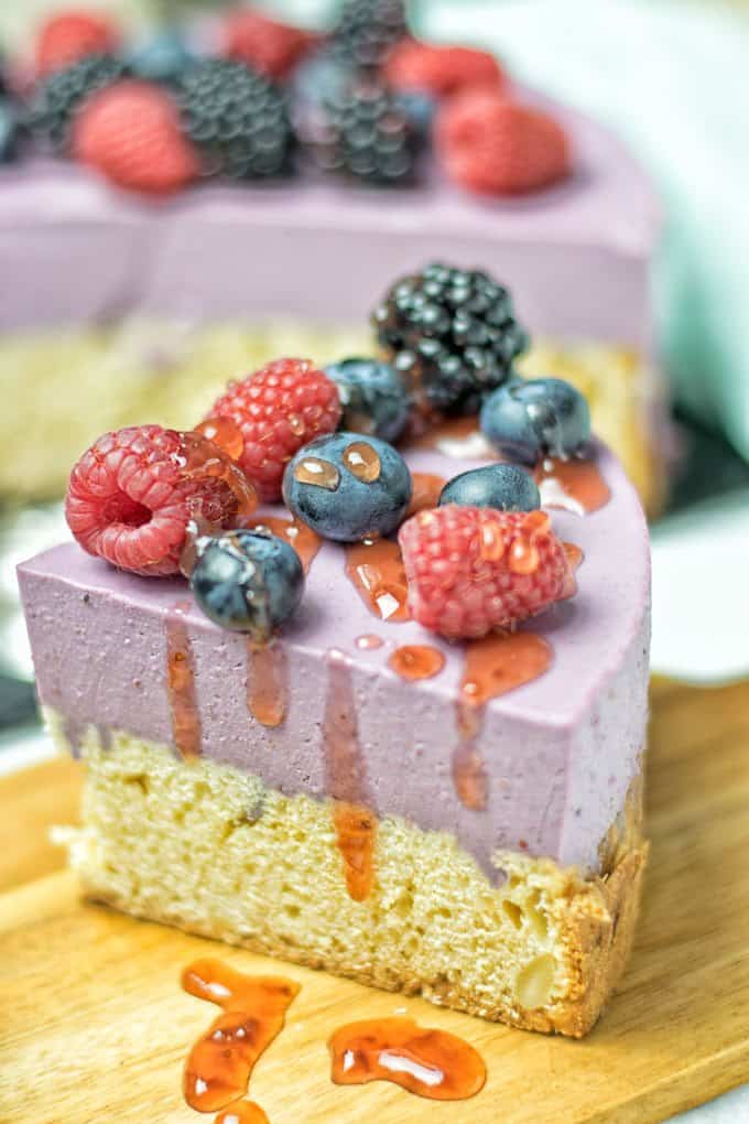 Berry Smoothie Yoghurt Cake on a Wooden Board