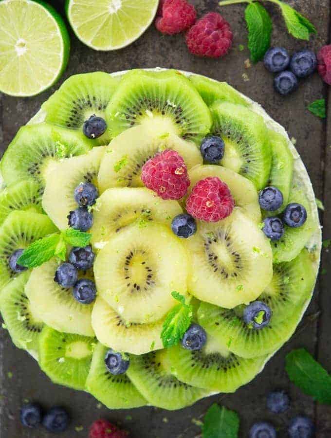 No Bake Kiwi Cheesecake with Berries on the Side