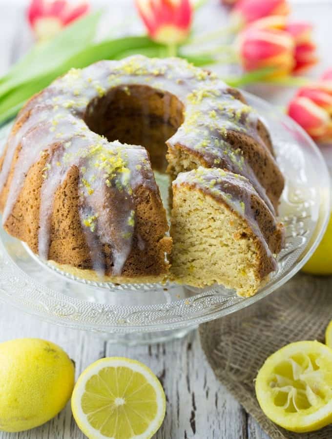Vegan Lemon Cake on a Cake Plate