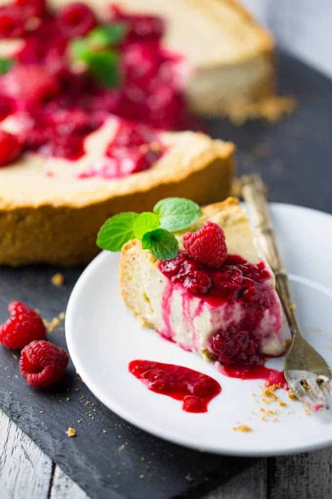 Vegan Cheesecake with Raspberries on Top
