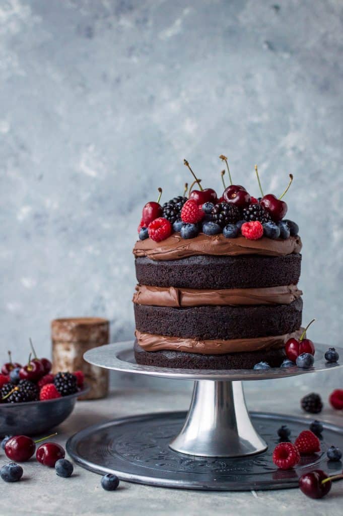 Vegan Chocolate Fudge Cake with Berries on Top