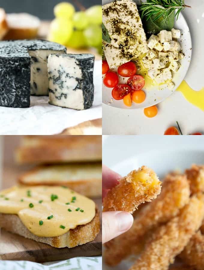 a collage of four vegan cheese recipes