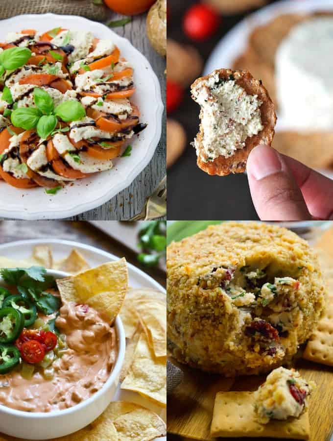 a collage of four vegan cheese recipes 