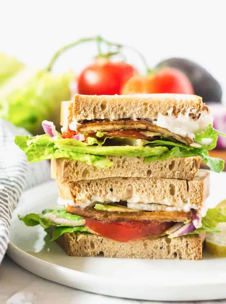 A Stack of Vegan BLT Sandwiches