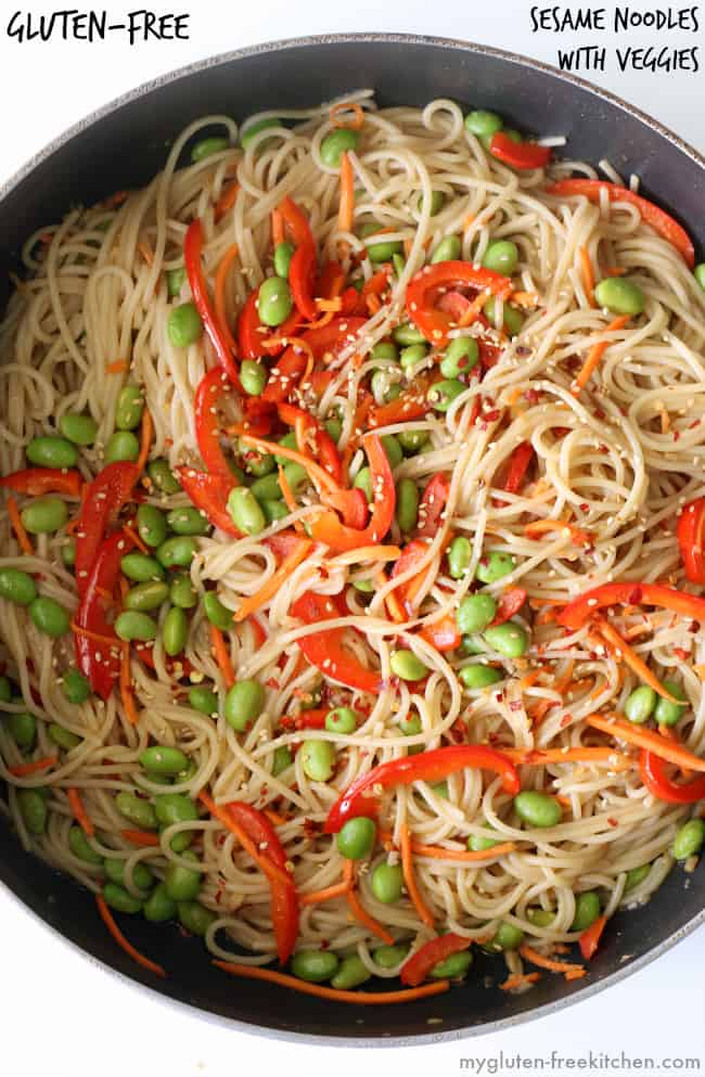 Gluten-Free Sesame Noodles with Vegetables In A Pot