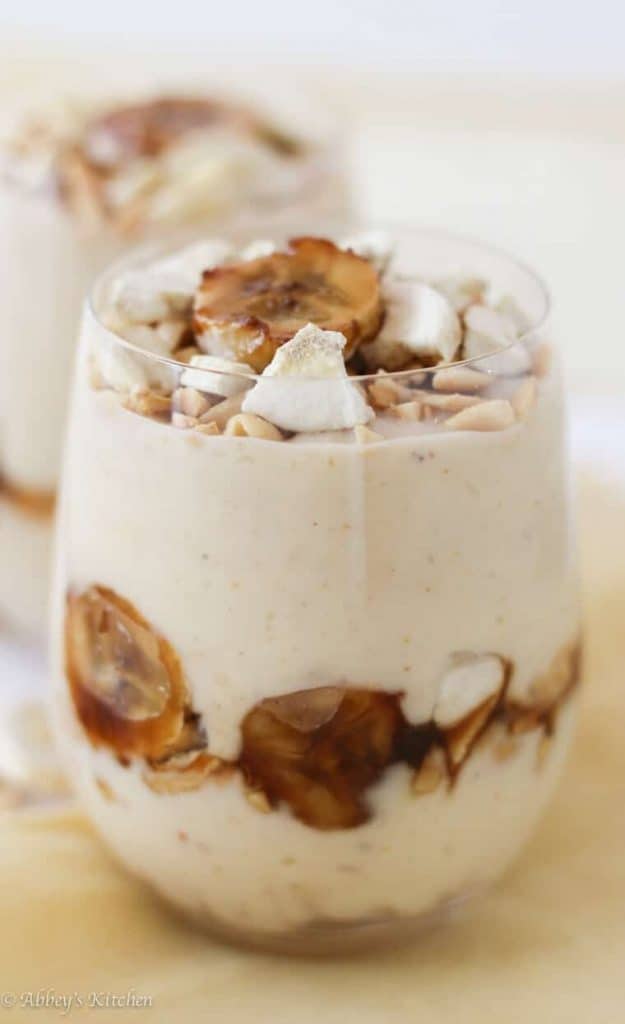 Vegan Protein Pudding with Banana and Peanut Butter in a Glass