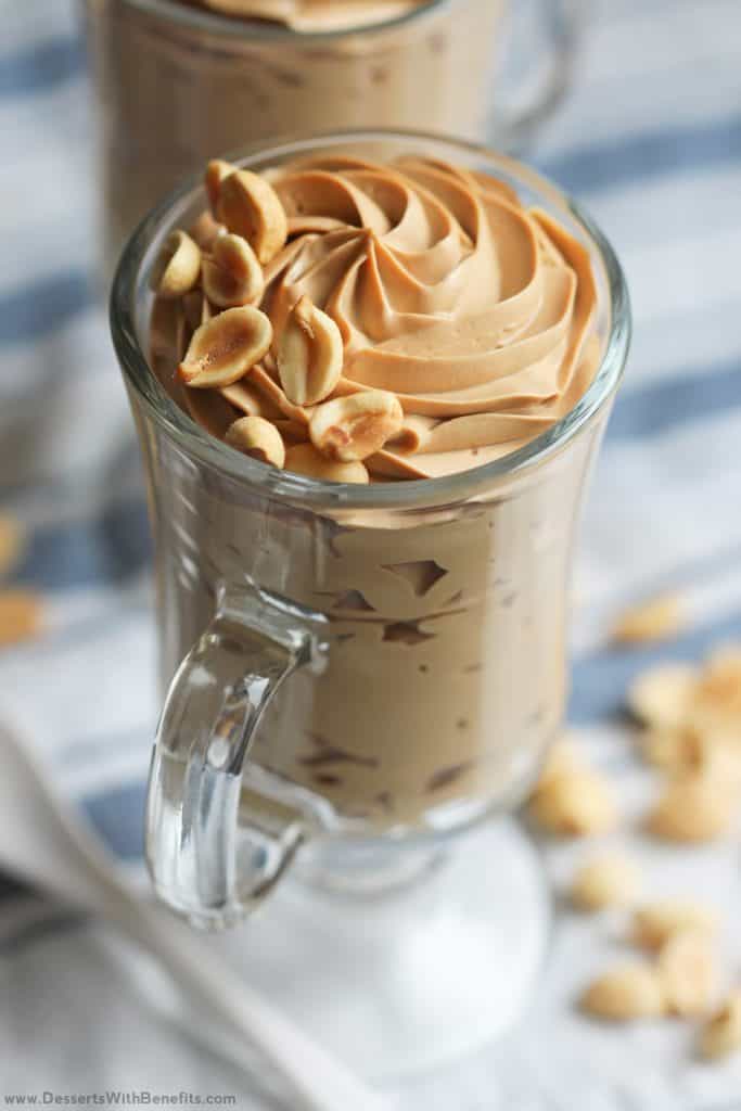 Healthy Peanut Butter Mousse with Peanuts on Top in a Glass 