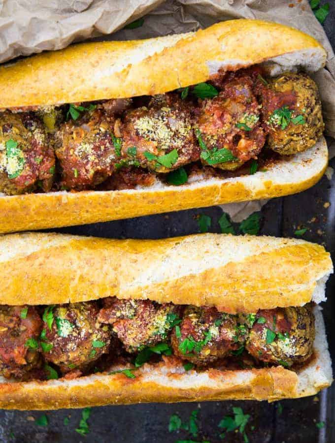 Vegan Meatball Sub with Chopped Parsley on Top